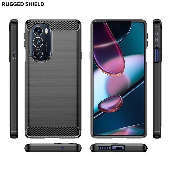 Motorola Edge 30 Pro Hoesje - MobyDefend TPU Backcover - Geborstelde Metaal &amp; Carbon-Look - Rood
