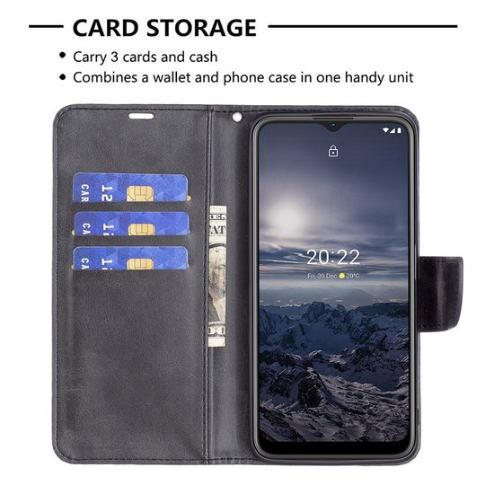 Nokia G11 / Nokia G21 Hoesje, MobyDefend Wallet Book Case Met Koord, Zwart