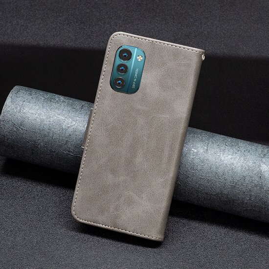 Nokia G11 / Nokia G21 Hoesje - MobyDefend Wallet Book Case Met Koord - Grijs