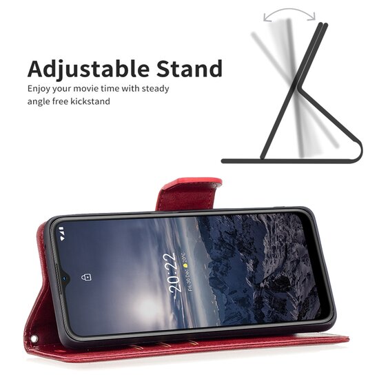 Nokia G11 / Nokia G21 Hoesje, MobyDefend Wallet Book Case Met Koord, Rood