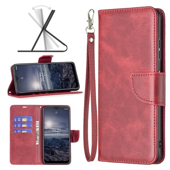 Nokia G11 / Nokia G21 Hoesje, MobyDefend Wallet Book Case Met Koord, Rood