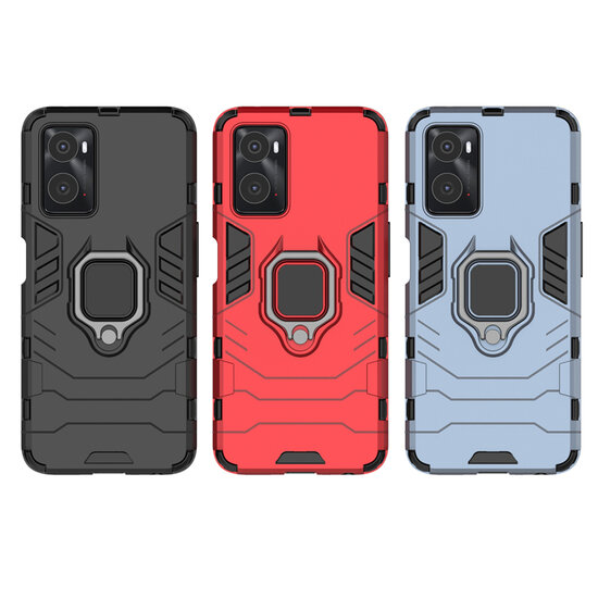 Oppo A76 / Oppo A96 Hoesje - MobyDefend Dubbelgelaagde Pantsercase Met Standaard - Navy Blauw