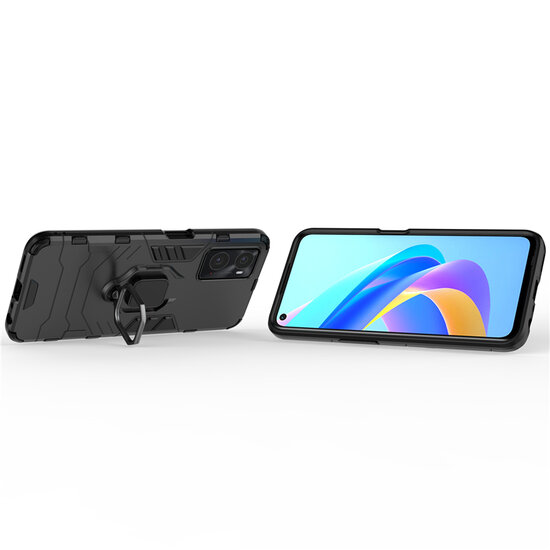 Oppo A76 / Oppo A96 Hoesje - MobyDefend Dubbelgelaagde Pantsercase Met Standaard - Navy Blauw