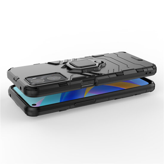 Oppo A76 / Oppo A96 Hoesje - MobyDefend Dubbelgelaagde Pantsercase Met Standaard - Navy Blauw