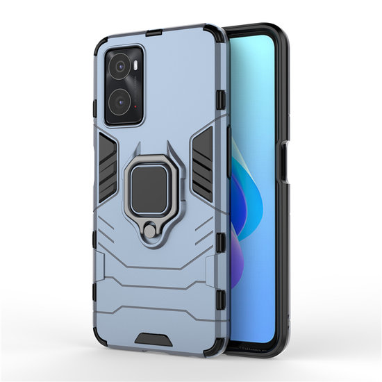 Oppo A76 / Oppo A96 Hoesje - MobyDefend Dubbelgelaagde Pantsercase Met Standaard - Navy Blauw