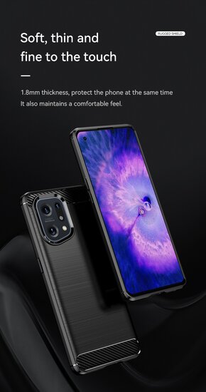 Oppo Find X5 Hoesje - MobyDefend TPU Backcover - Geborstelde Metaal &amp; Carbon-Look - Rood