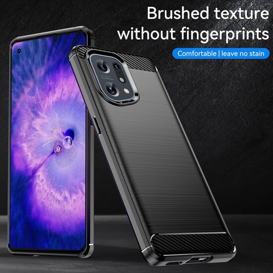 Oppo Find X5 Hoesje - MobyDefend TPU Backcover - Geborstelde Metaal &amp; Carbon-Look - Rood