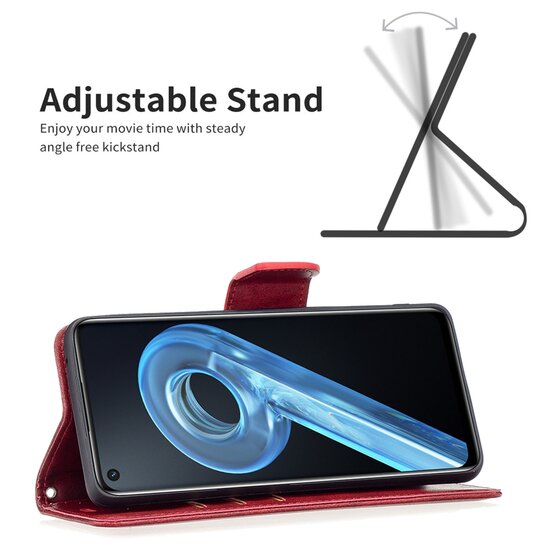 Oppo Find X5 Hoesje, MobyDefend Wallet Book Case Met Koord, Rood