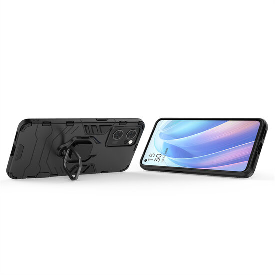 Oppo Find X5 Hoesje, MobyDefend Dubbelgelaagde Pantsercase Met Standaard, Zwart