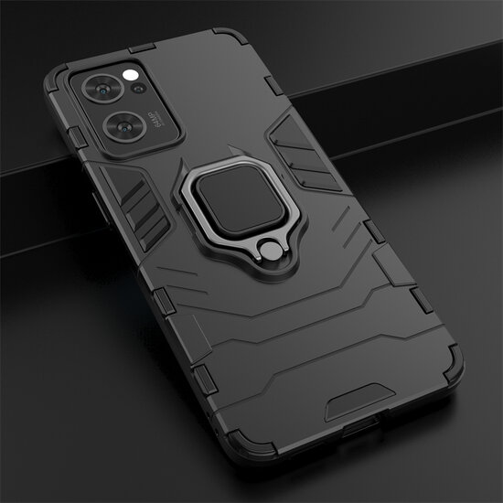 Oppo Find X5 Hoesje - MobyDefend Dubbelgelaagde Pantsercase Met Standaard - Zwart