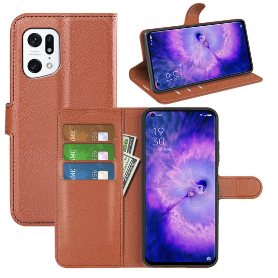 Oppo Find X5 Hoesje, MobyDefend Kunstleren Wallet Book Case (Sluiting Voorkant), Bruin