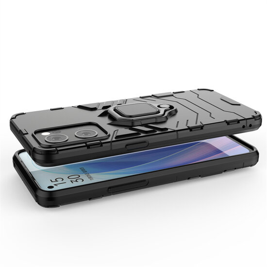 Oppo Find X5 Lite Hoesje - MobyDefend Dubbelgelaagde Pantsercase Met Standaard - Zwart