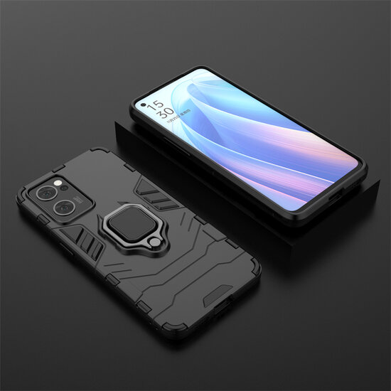Oppo Find X5 Lite Hoesje - MobyDefend Dubbelgelaagde Pantsercase Met Standaard - Zwart