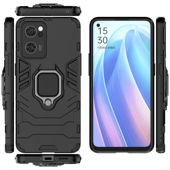 Oppo Find X5 Pro Hoesje - MobyDefend Dubbelgelaagde Pantsercase Met Standaard - Zwart