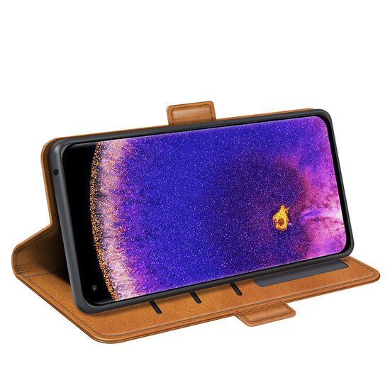 Oppo Find X5 Pro Hoesje - MobyDefend Luxe Wallet Book Case (Sluiting Zijkant) - Lichtbruin