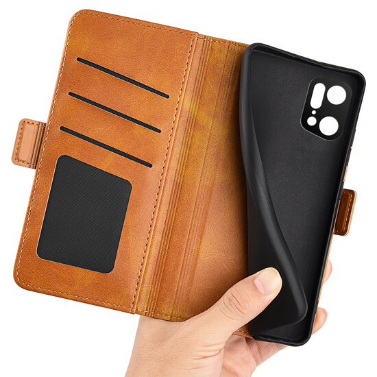 Oppo Find X5 Pro Hoesje - MobyDefend Luxe Wallet Book Case (Sluiting Zijkant) - Lichtbruin