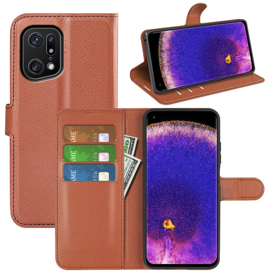 Oppo Find X5 Pro Hoesje - MobyDefend Kunstleren Wallet Book Case (Sluiting Voorkant) - Bruin