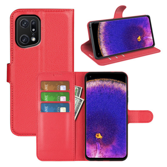 Oppo Find X5 Pro Hoesje - MobyDefend Kunstleren Wallet Book Case (Sluiting Voorkant) - Rood