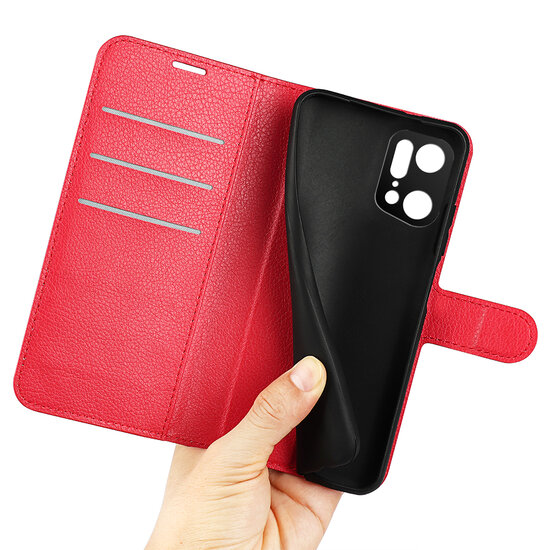 Oppo Find X5 Pro Hoesje - MobyDefend Kunstleren Wallet Book Case (Sluiting Voorkant) - Rood