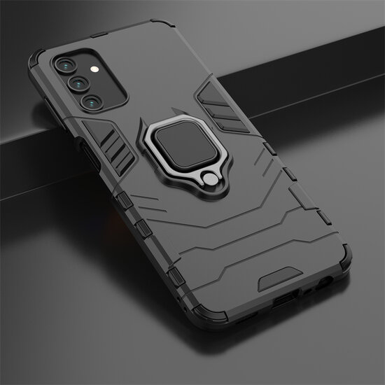 Samsung Galaxy A13 (4G) Hoesje - MobyDefend Dubbelgelaagde Pantsercase Met Standaard - Navy Blauw