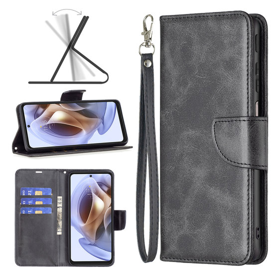 Motorola Edge 30 Pro Hoesje - MobyDefend Wallet Book Case Met Koord - Zwart