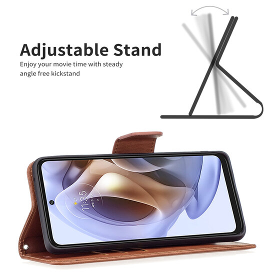 Motorola Edge 30 Pro Hoesje - MobyDefend Wallet Book Case Met Koord - Bruin