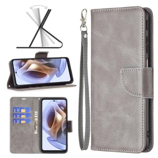 Motorola Edge 30 Pro Hoesje - MobyDefend Wallet Book Case Met Koord - Grijs