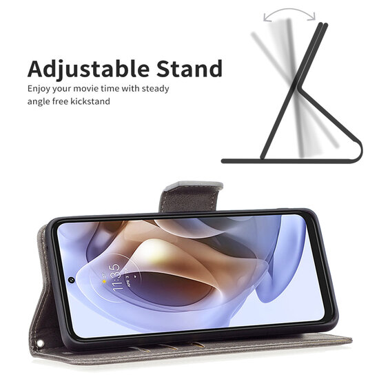 Motorola Edge 30 Pro Hoesje - MobyDefend Wallet Book Case Met Koord - Grijs