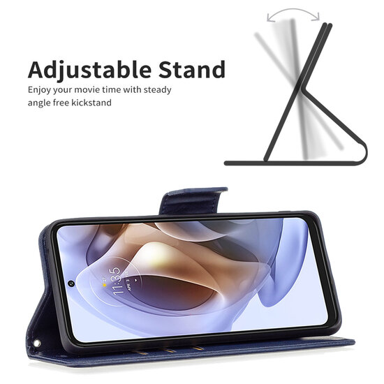 Motorola Edge 30 Pro Hoesje - MobyDefend Wallet Book Case Met Koord - Blauw