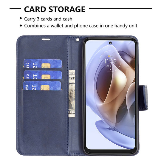 Motorola Edge 30 Pro Hoesje, MobyDefend Wallet Book Case Met Koord, Blauw