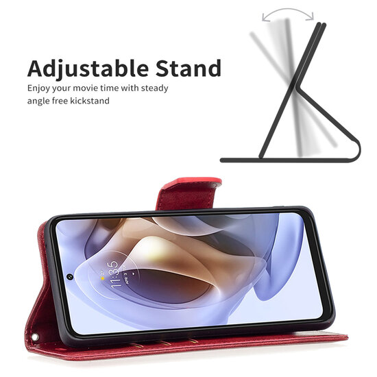 Motorola Edge 30 Pro Hoesje - MobyDefend Wallet Book Case Met Koord - Rood