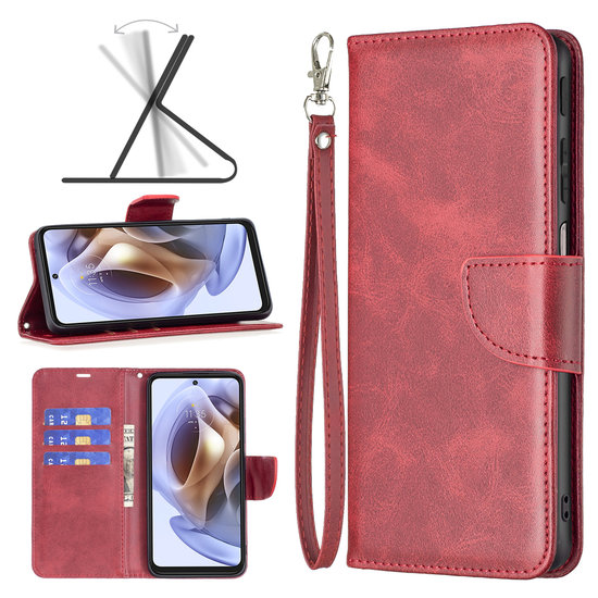 Motorola Edge 30 Pro Hoesje - MobyDefend Wallet Book Case Met Koord - Rood