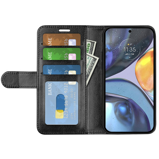 Motorola Moto G22 Hoesje, MobyDefend Wallet Book Case (Sluiting Achterkant), Zwart