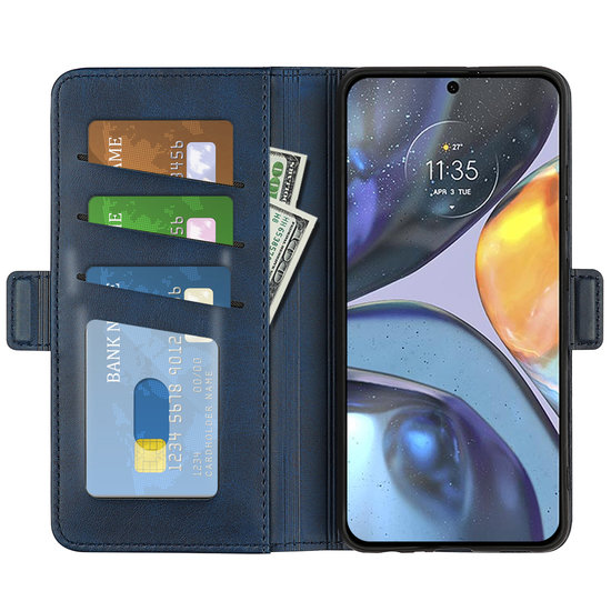 Motorola Moto G22 Hoesje - MobyDefend Luxe Wallet Book Case (Sluiting Zijkant) - Blauw
