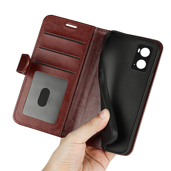 Oppo A76 / Oppo A96 Hoesje - MobyDefend Wallet Book Case (Sluiting Achterkant) - Bruin