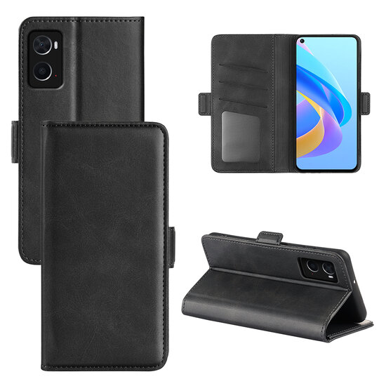 Oppo A76 / Oppo A96 Hoesje, MobyDefend Luxe Wallet Book Case (Sluiting Zijkant), Zwart