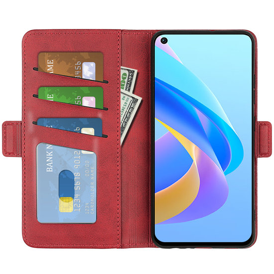 Oppo A76 / Oppo A96 Hoesje - MobyDefend Luxe Wallet Book Case (Sluiting Zijkant) - Rood