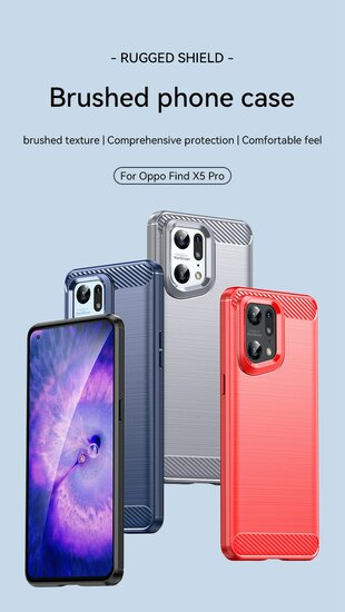 Oppo Find X5 Pro Hoesje, MobyDefend TPU Gelcase, Geborsteld Metaal + Carbonlook, Rood