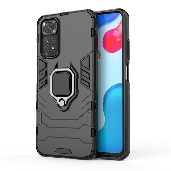 Xiaomi Redmi Note 11 / Note 11S Hoesje - MobyDefend Dubbelgelaagde Pantsercase Met Standaard - Zwart
