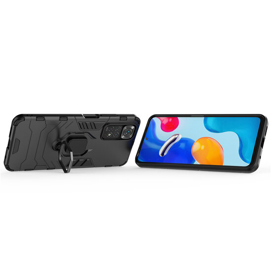 Xiaomi Redmi Note 11 / Note 11S Hoesje - MobyDefend Dubbelgelaagde Pantsercase Met Standaard - Zwart