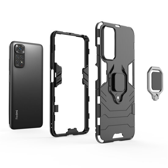 Xiaomi Redmi Note 11 / Note 11S Hoesje - MobyDefend Dubbelgelaagde Pantsercase Met Standaard - Zwart