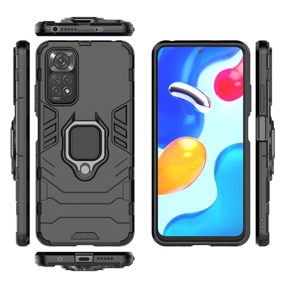 Xiaomi Redmi Note 11 / Note 11S Hoesje - MobyDefend Dubbelgelaagde Pantsercase Met Standaard - Zwart