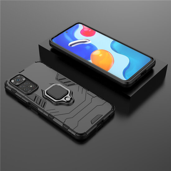 Xiaomi Redmi Note 11 / Note 11S Hoesje - MobyDefend Dubbelgelaagde Pantsercase Met Standaard - Zwart