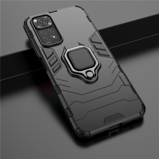 Xiaomi Redmi Note 11 / Note 11S Hoesje - MobyDefend Dubbelgelaagde Pantsercase Met Standaard - Zwart