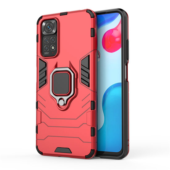 Xiaomi Redmi Note 11 / Note 11S Hoesje - MobyDefend Dubbelgelaagde Pantsercase Met Standaard - Rood