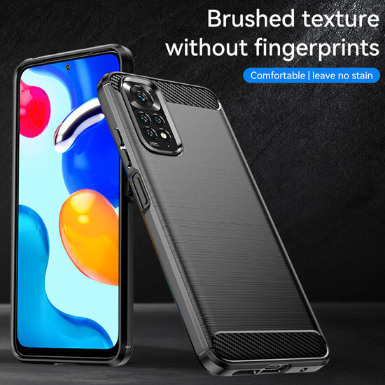Xiaomi Redmi Note 11 / Note 11S Hoesje - MobyDefend TPU Backcover - Geborstelde Metaal &amp; Carbon-Look - Navy Blauw