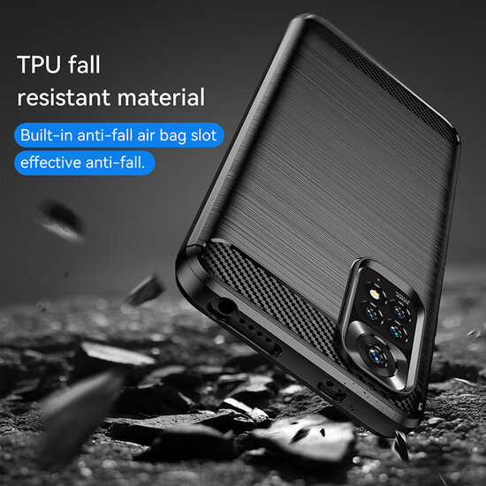 Xiaomi Redmi Note 11 / Note 11S Hoesje - MobyDefend TPU Backcover - Geborstelde Metaal &amp; Carbon-Look - Navy Blauw