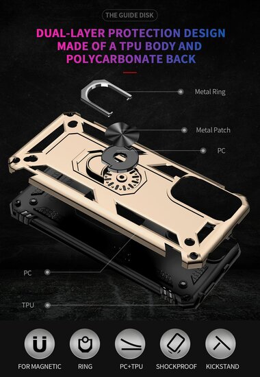Xiaomi Redmi Note 11 / Note 11S Hoesje - MobyDefend Pantsercase Met Draaibare Ring - Goud