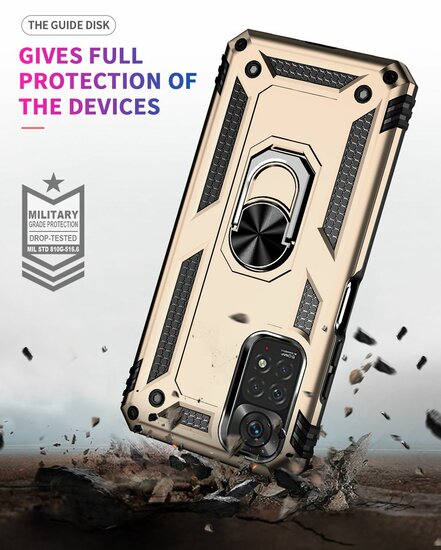 Xiaomi Redmi Note 11 / Note 11S Hoesje - MobyDefend Pantsercase Met Draaibare Ring - Goud