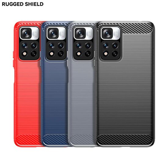 Xiaomi Redmi Note 11 Pro Hoesje - MobyDefend TPU Backcover - Geborstelde Metaal &amp; Carbon-Look - Zwart